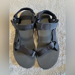 Teva Black Webbing Sport Sandals with Yellow Logo